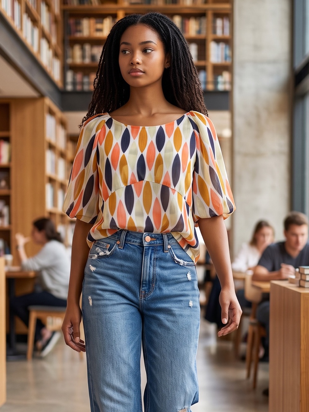 Harper White Top with Orange Accent